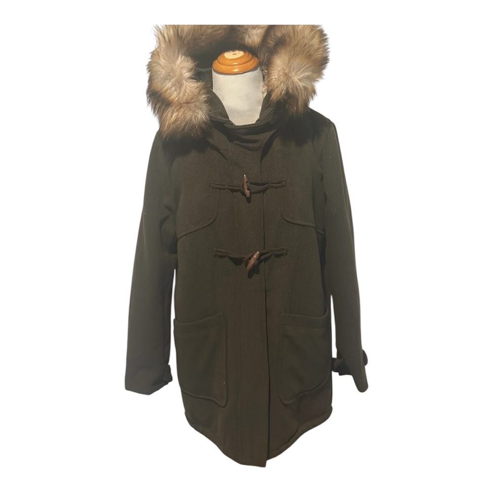Women's Olive Green Parka with Faux Fur Hood